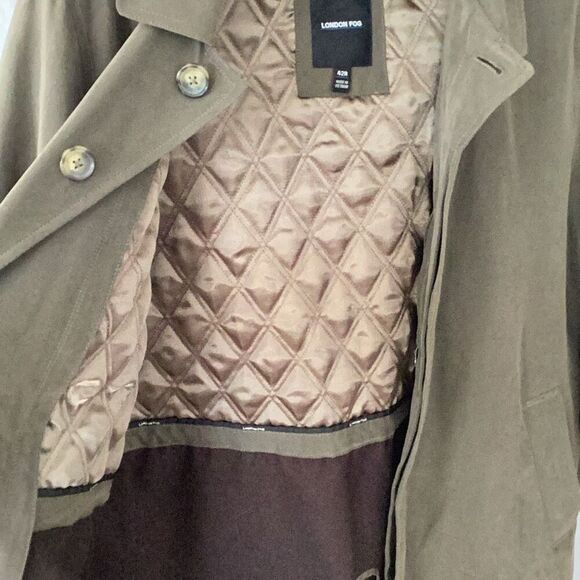 London Fog Durham Raincoat Overcoat Olive Men’s 42R Jacket W/ Liner - Picture 8 of 12